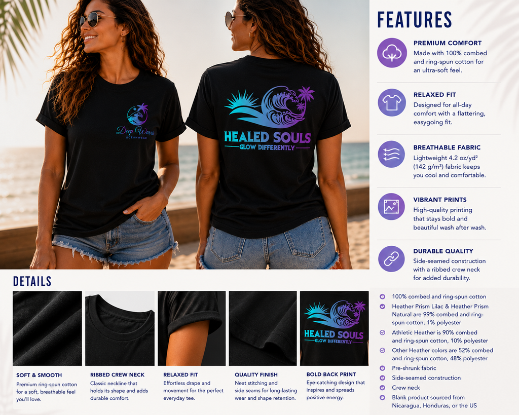 Healed Souls Glow Differently Relaxed Tee — Wave Black