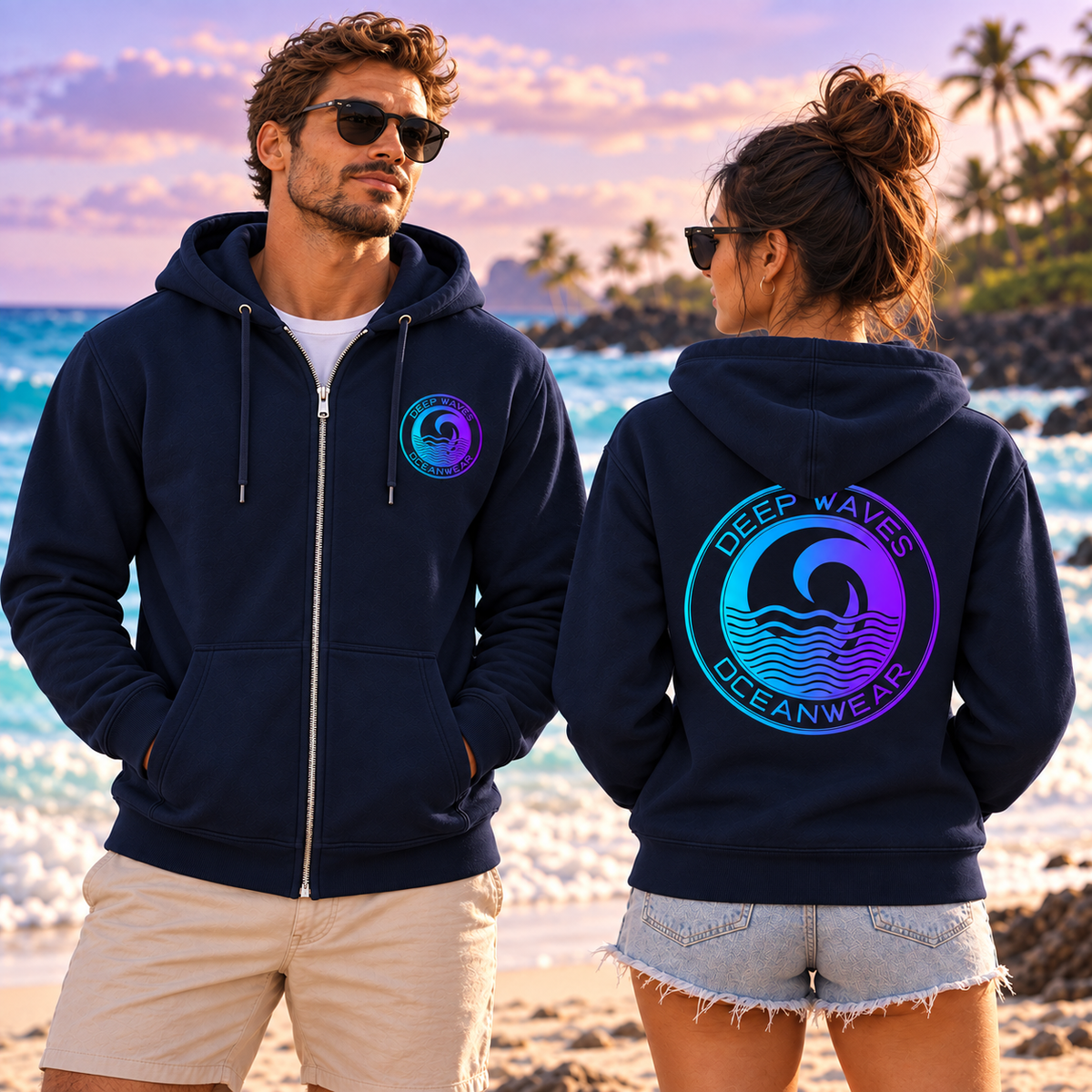 Deep Waves Unisex Zip Hoodie